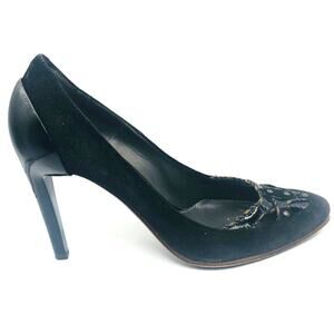 Vintage Proenza Schouler Black‎ Suede Classic Dark Academia Pump 8.5